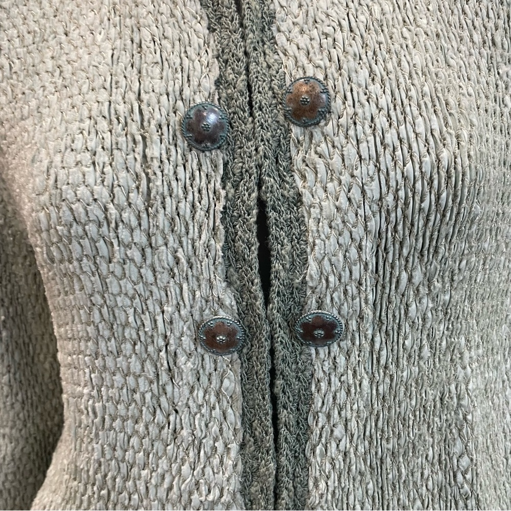 ESTELLE Vintage 80s Sea Foam Green Woven Cardigan Sweater Art to Wear - Picture 3 of 9